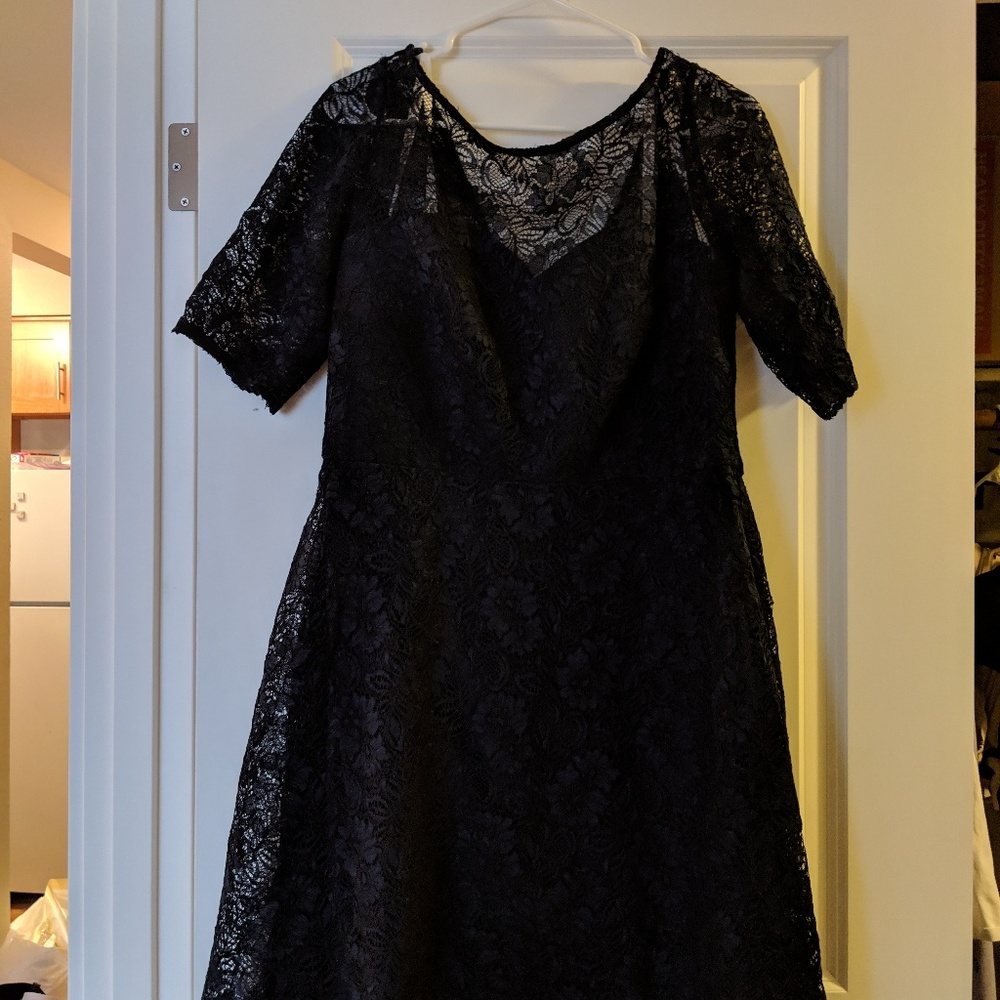 David's Bridal Navy Blue Lace Bridesmaid Dress